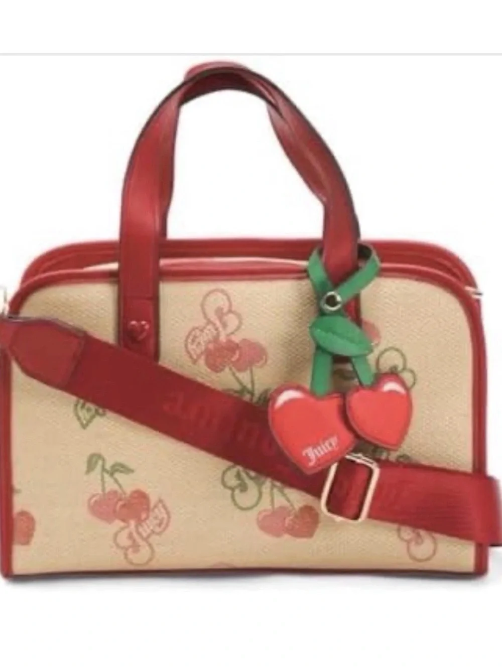 Juicy Couture Red and Cream Cherry Print Satchel